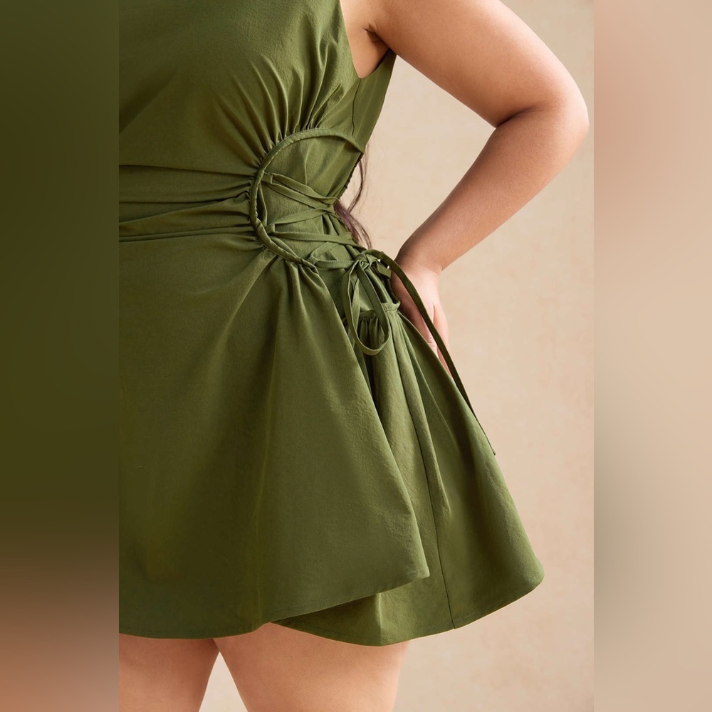 Plus Size Knotted Zipper Sleeveless Mini Dress 2XL CC11-20 - Picture 3 of 7